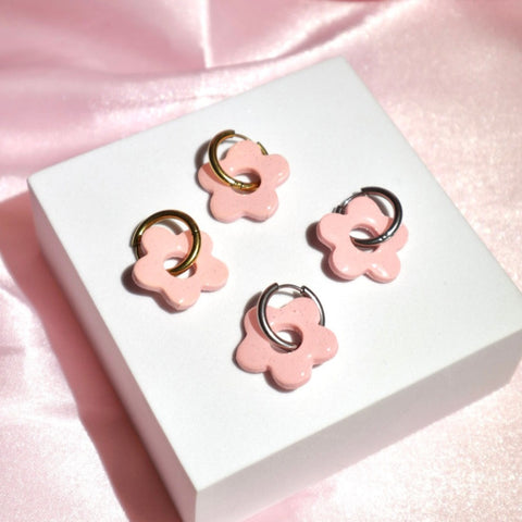 Pastel Pink Flower Hoops