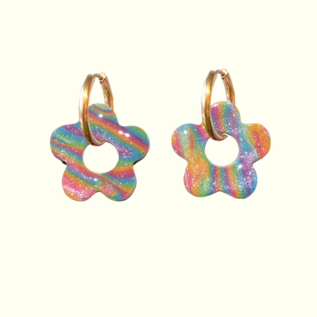 Hawaii Edition Rainbow Swirl Flower Hoops – Yuuka Universe