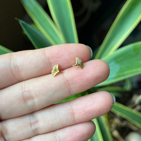 18K Gold Plated Ginkgo Leaf Studs