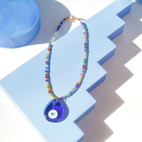 Evil Eye Beaded Glass Necklace