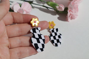 Checkerboard Flower Vase Earrings